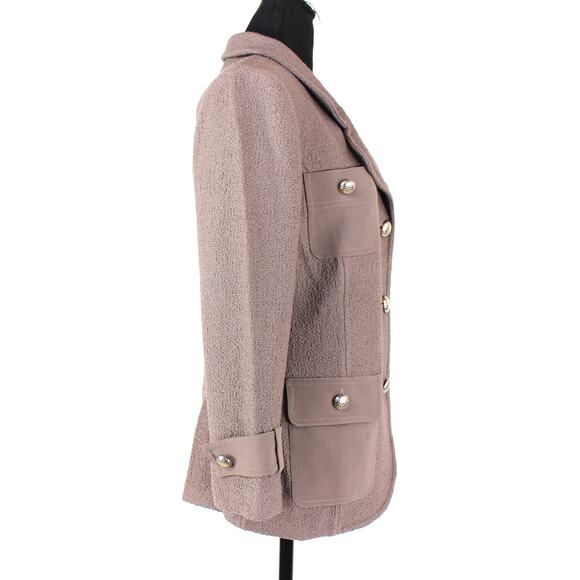 St. John Textured Knit Blazer Taupe Brown Hammered Button Up Jacket Size 10 - Picture 2 of 7